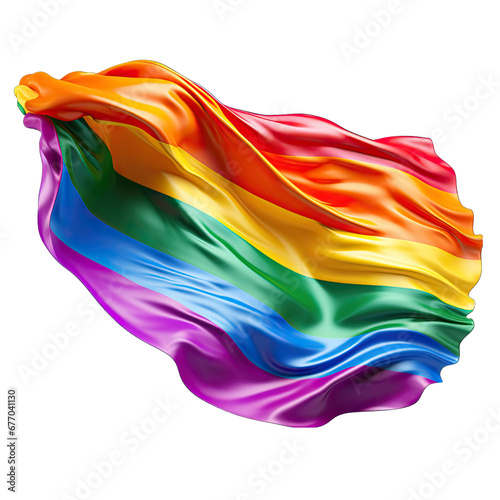 Rainbow Flag Flying in the Wind Isolated on Transparent or White Background  PNG