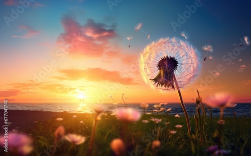 A Lone Dandelion Dancing in the Sunset Breeze