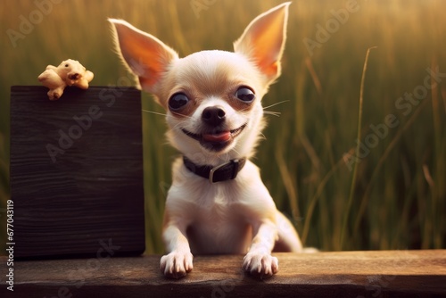 cute chihuahua with a sign that reads enjoy the little things  Generative AI