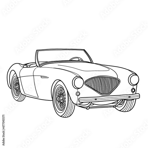 Classic Vintage European convertible sports cars vector Illustration line art with two-door, open top, Hand-Drawn Outline Design, Isolated on White Background
