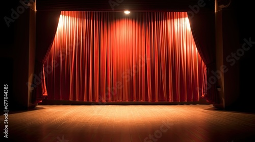 empty theater stage with red curtains and spotlight