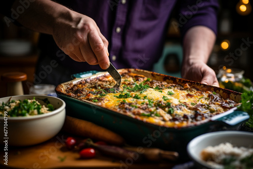 Fototapeta Naklejka Na Ścianę i Meble -  Rustic Moussaka- Hearty Eggplant and Meat Casserole