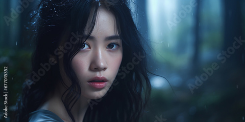 Asian Woman in the Forest, AI Generated