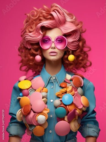 A Vibrant Woman with Pink Hair and Trendy Pink Sunglasses