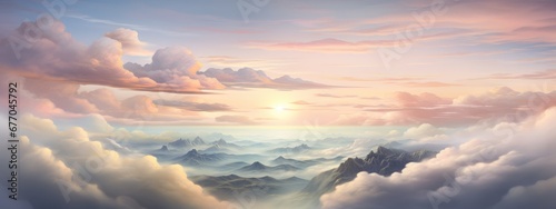 A Majestic Landscape: Clouds and Mountains Dancing in the Sky
