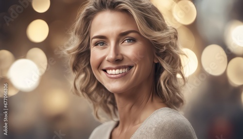 portrait of a woman smiling with bokeh background 