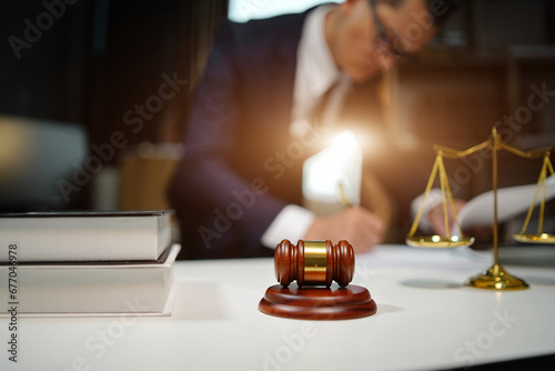 Partner lawyers or attorneys discussing a contract agreement. Successful business have a contract in place to protect it signing of modest agreements form in office...