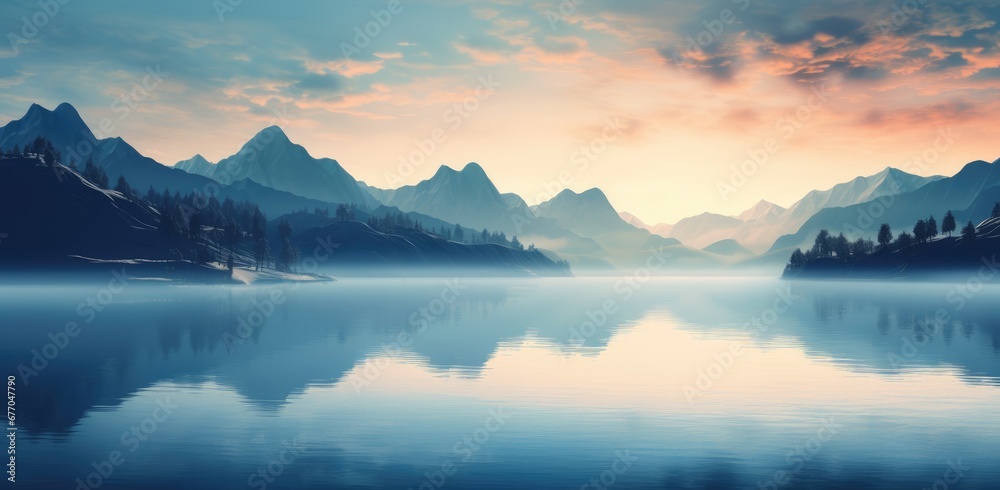 A Serene Reflection: Majestic Mountains, Tranquil Lake, Nature's Artwork Unveiled