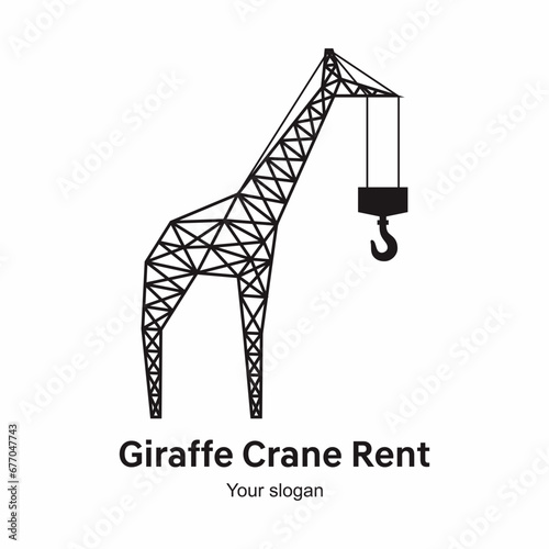 Logo for crane rent and service. Giraffe shaped crane mast. Simple black and white business identity