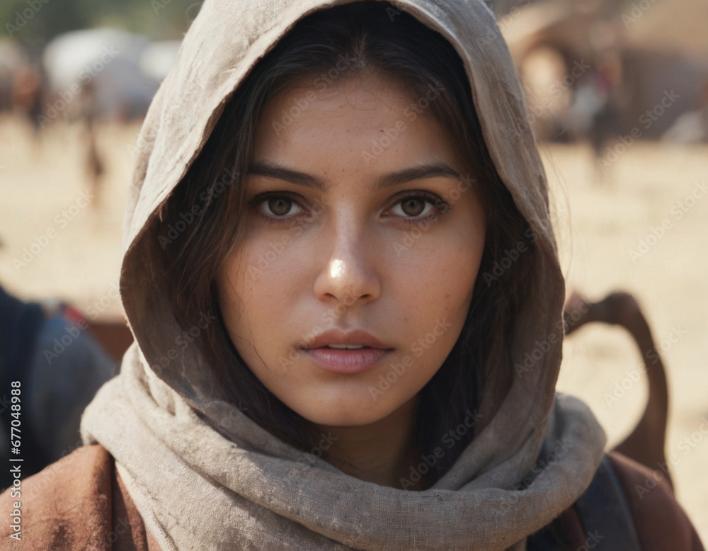 Refugee woman. A young girl on the reservation. Refugee woman. A young girl on the reservation.
