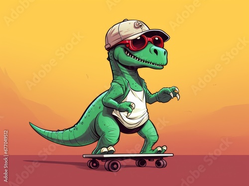 Dino Shreds the Streets  A Radical Cartoon of a Skateboarding Dinosaur