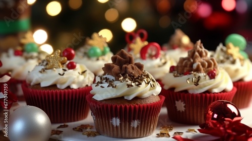 christmas cupcakes with candles and decorations