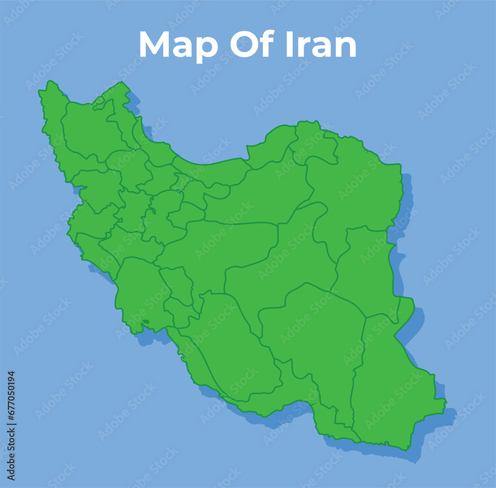 Detailed map of Iran country in green vector illustration