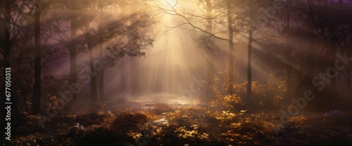 A Captivating Sunbeam Illuminating a Mystical Forest Enclave
