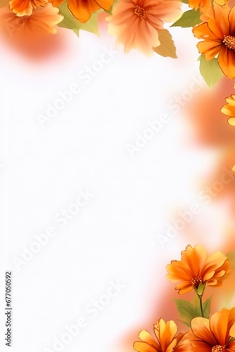 Botany Orange colour flowers border frame with white background  Generative AI