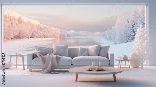 Cozy up to winter vibes with our festive holiday decorations. The snowy landscape sets the tone, enhanced by ample copy space, creating a winter wonderland.