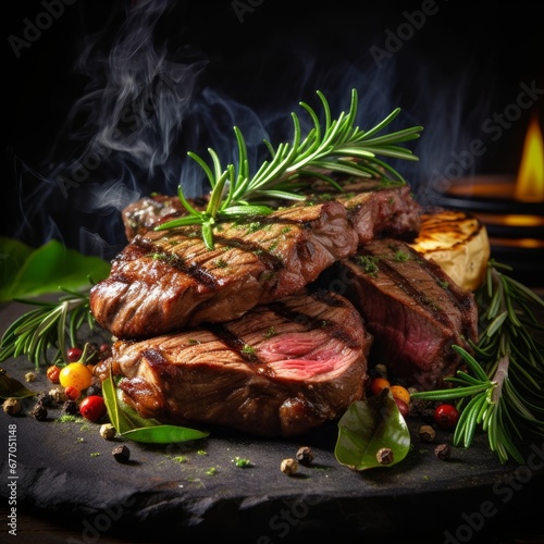 grilled meat with herbs. Generative AI