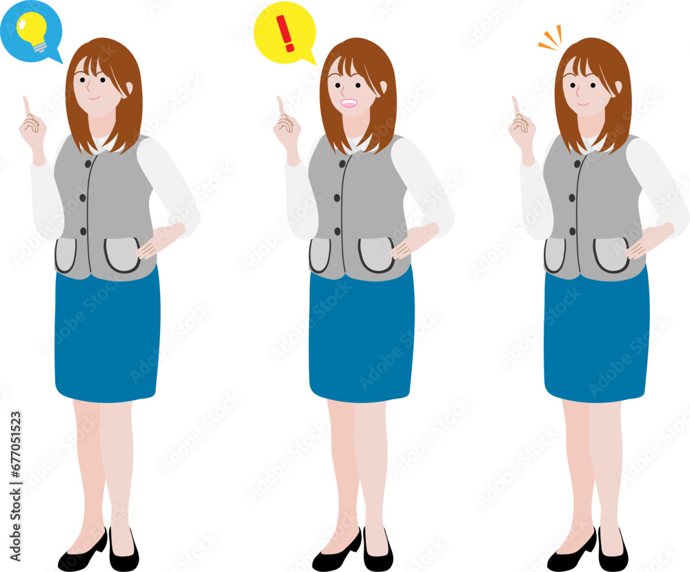 良いアイデアをひらめいたOLのイラストセット