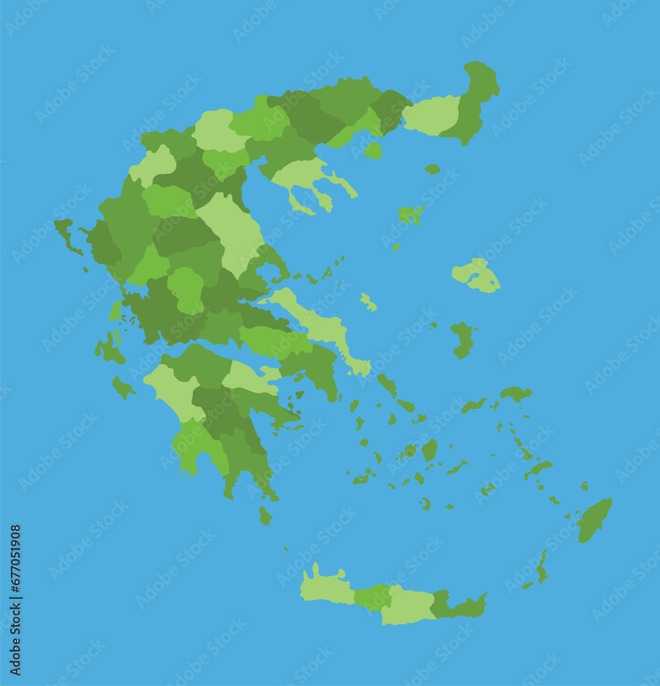Obraz premium Greece vector map in greenscale with regions