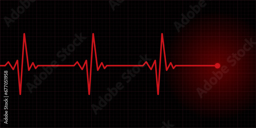 Red heart rate line on screen indicates cardiac arrest. Electrocardiogram. Vector illustration