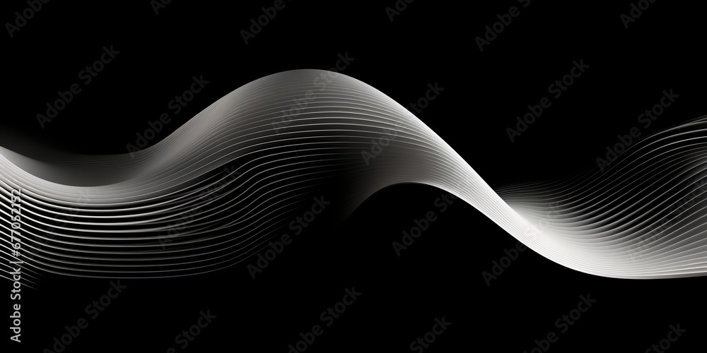 3D  wave lines pattern smooth curve flowing dynamic white light isolated on black background for concept of technology, digital, communication, science, Generative AI