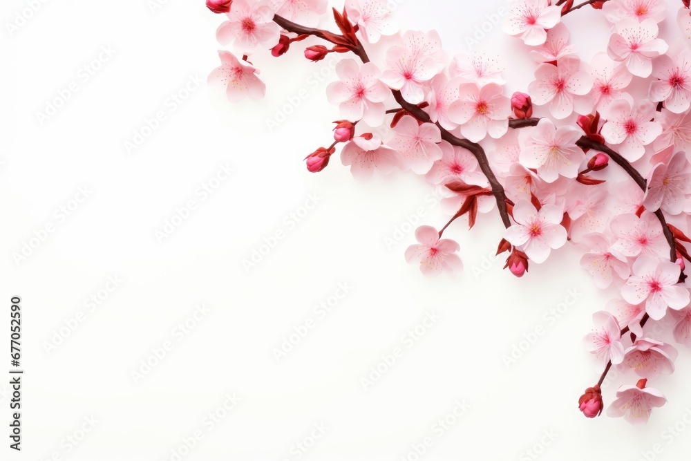 Botany decoration pink cherry blossom on white background, Generative AI