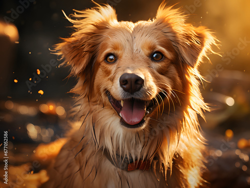 Portrait of a cute dog on a background of autumn. © wing