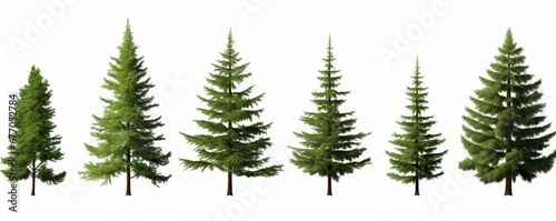 young conifer trees, set of beautiful plants, isolated on white background, Generative AI