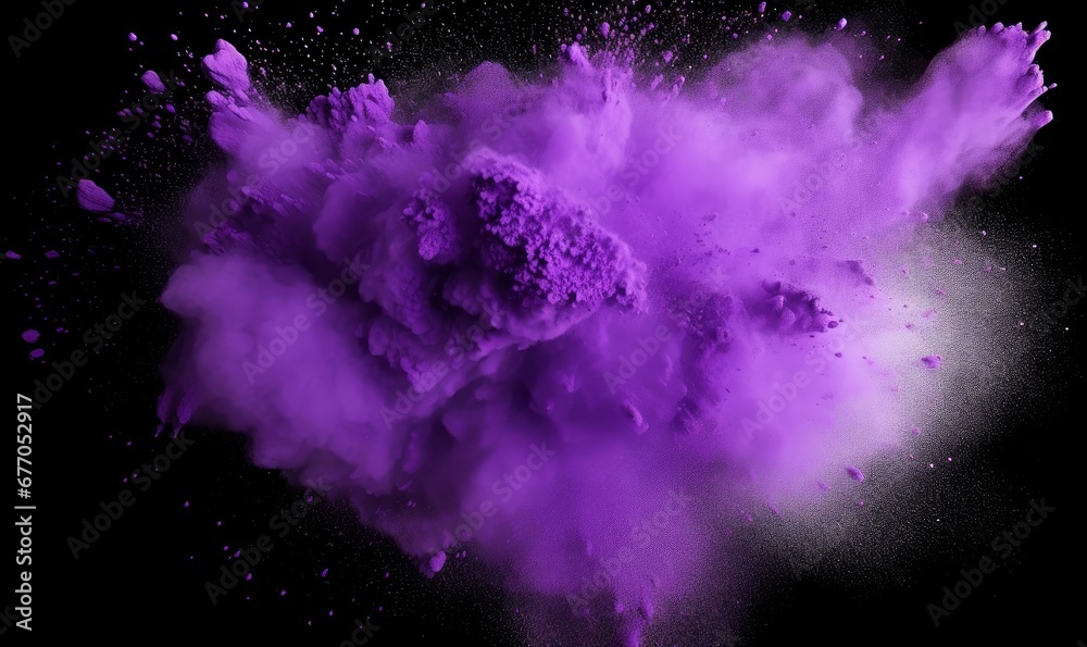 purple particles flying, colored powder in the air, isolated on white background, Generative AI - obrazy, fototapety, plakaty 