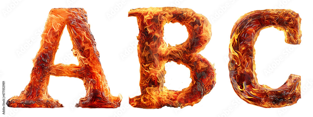 abc letters with fire texture isolated on transparent background, generative ai abc letters with fire texture isolated on transparent background, generative ai