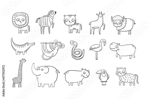 Set of coloring pages african and safari animals
