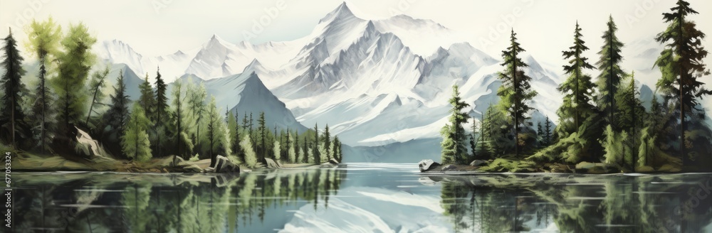 Obraz premium A Serene Retreat: Majestic Mountain Lake Embraced by Lush Canopy