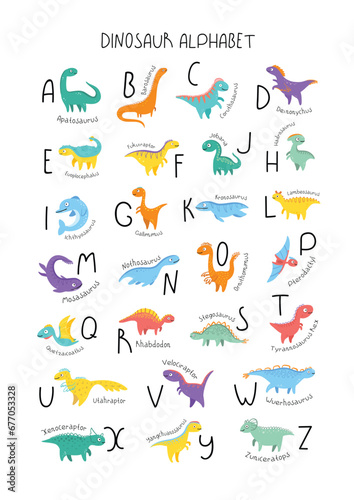 Alphabet set of cute Jurassic dinosaurs