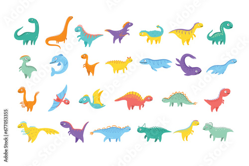 Collection of cute dinosaurs vector illustration