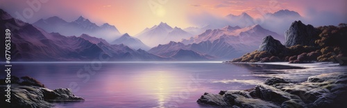 Majestic Peaks and Serene Waters: A Captivating Landscape Painting Revealing Nature's Tranquility