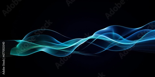 abstract light lines wavy flowing dynamic in blue green colors isolated on black background for concept of AI technology, digital, communication, 5G, science, Generative AI © The Picture House