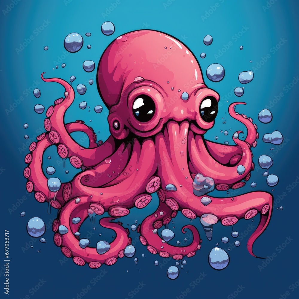 A Playful Pink Octopus in a Sea of Bubbles A Playful Pink Octopus in a Sea of Bubbles