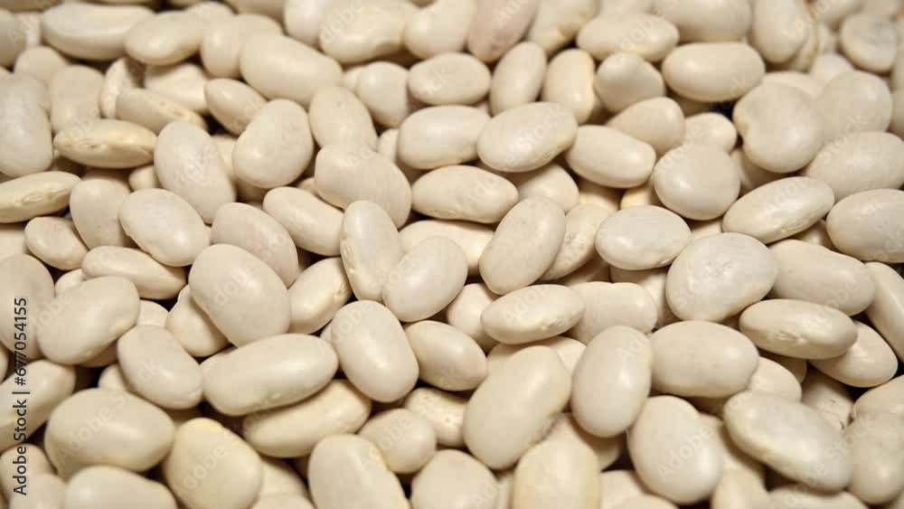 closeup of uncooked white beans rotating closeup of uncooked white beans rotating