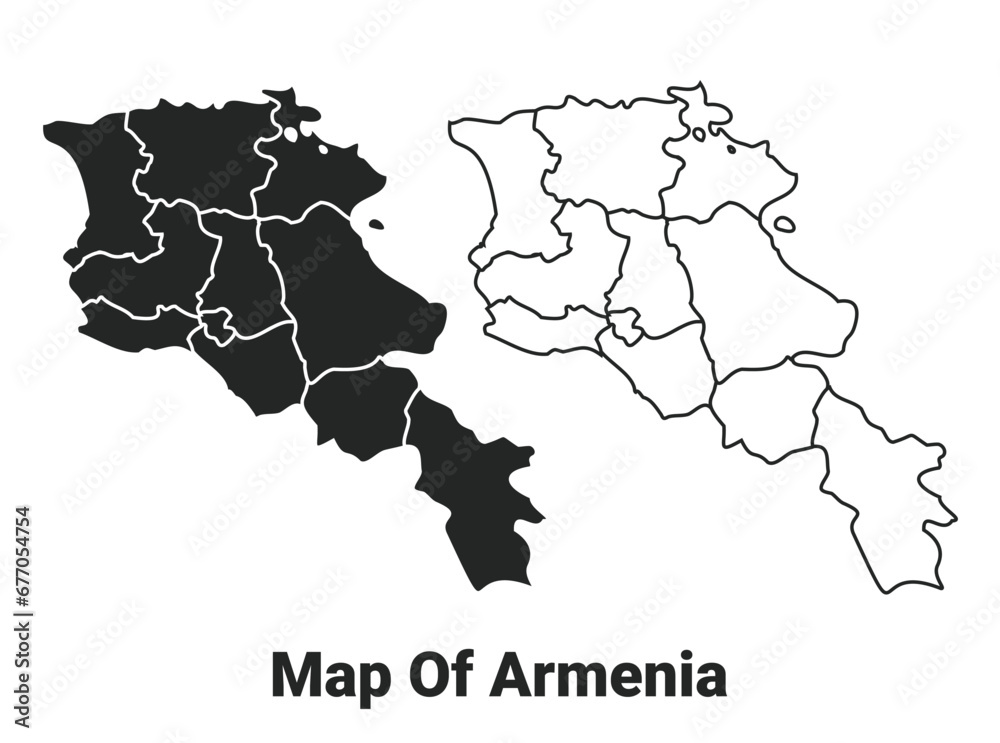 Vector Black map of Armenia country with borders of regions