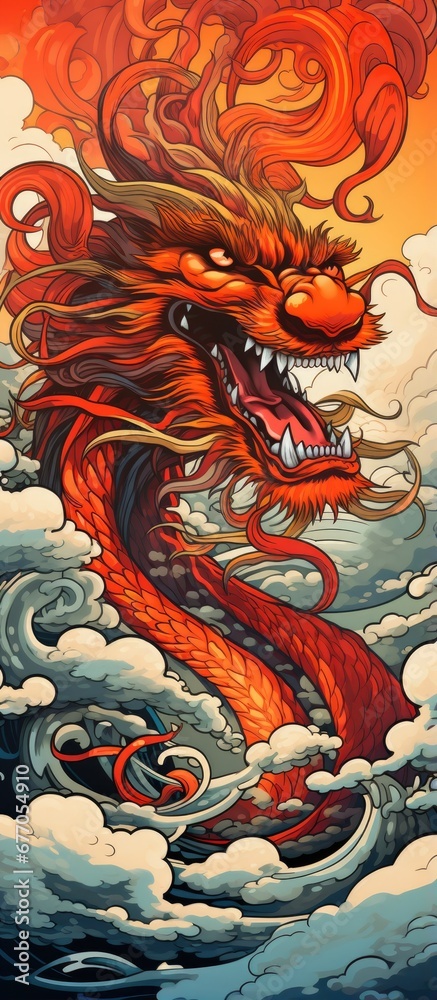 Obraz premium A Majestic Dragon Soaring Through the Heavenly Skies
