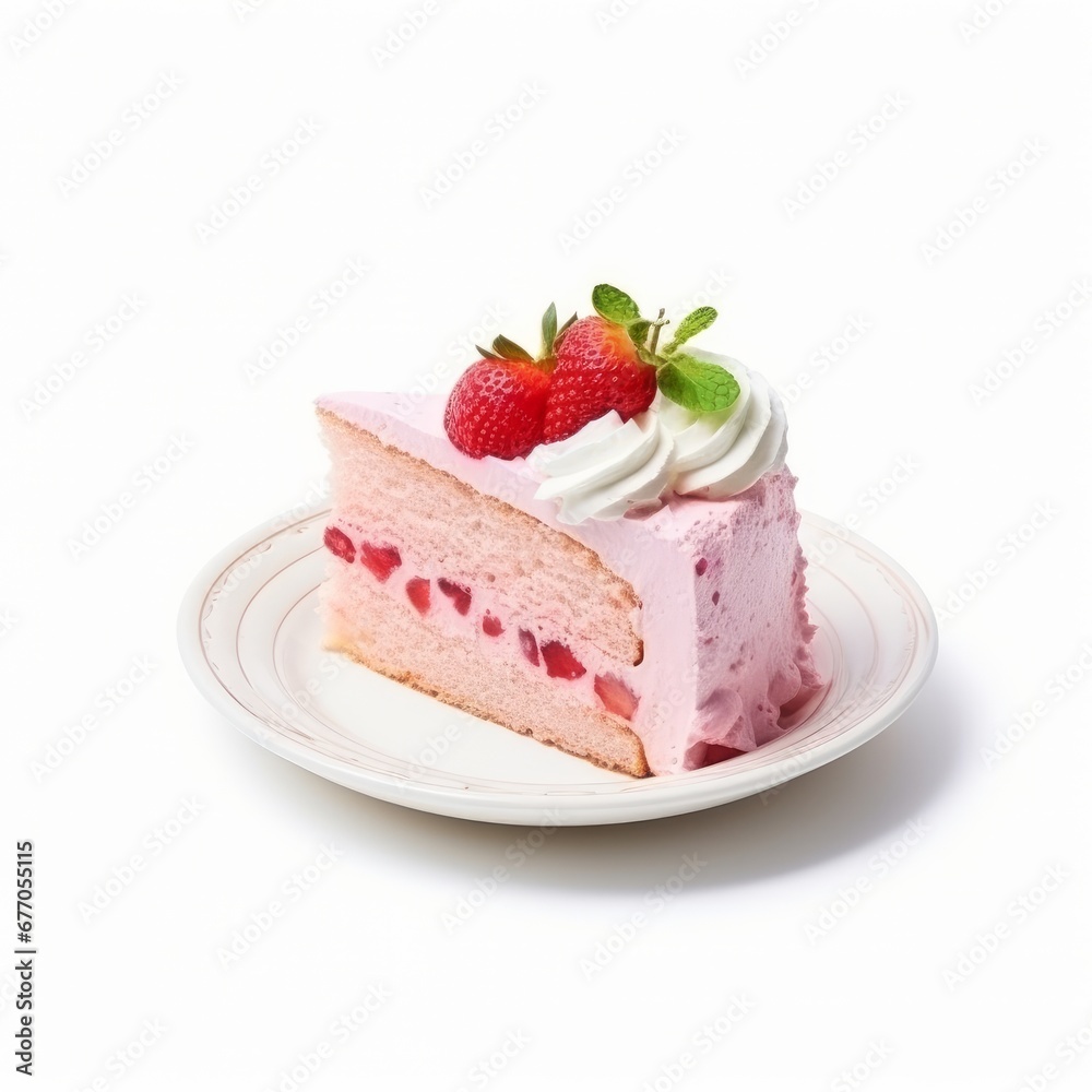 slice of strawberry cake on a white background slice of strawberry cake on a white background