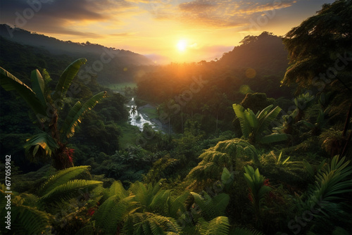 photo of the sunrise over the Balinese forest photo
