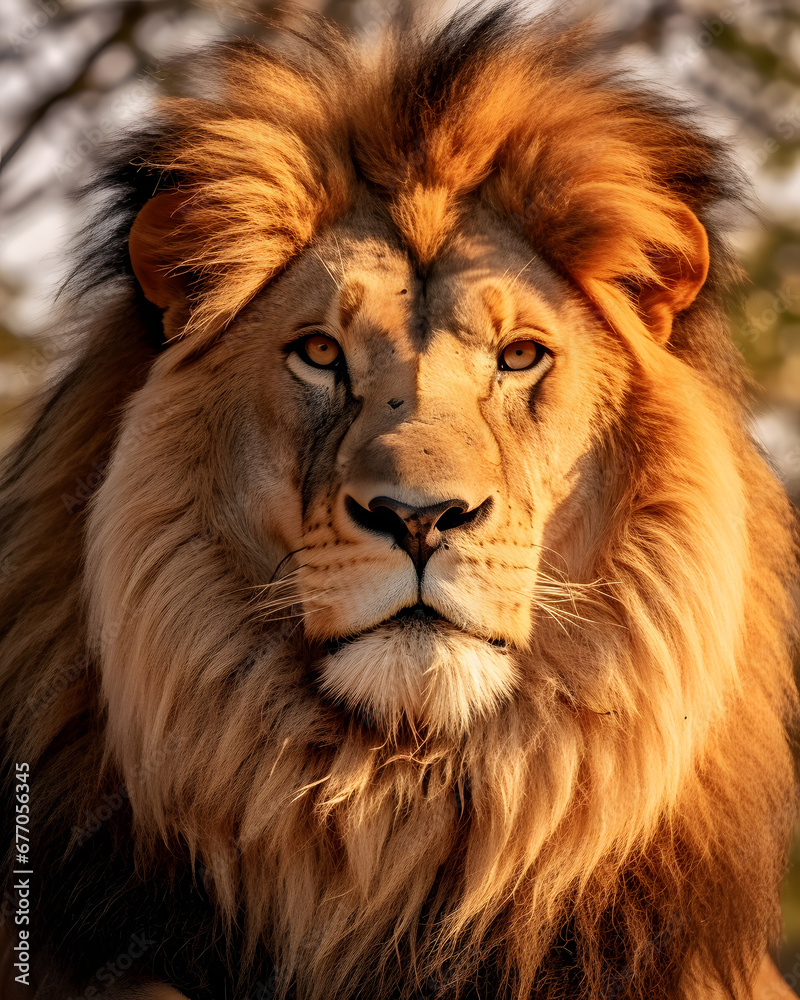 Portrait of a big male lion in the wild. Wildlife scene from Africa.