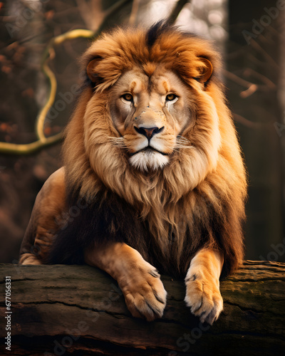 Portrait of a big male lion in the wild. Wildlife scene from Africa.