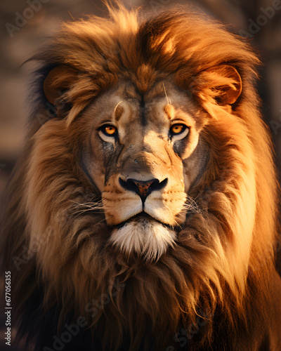 Portrait of a big male lion in the wild. Wildlife scene from Africa.