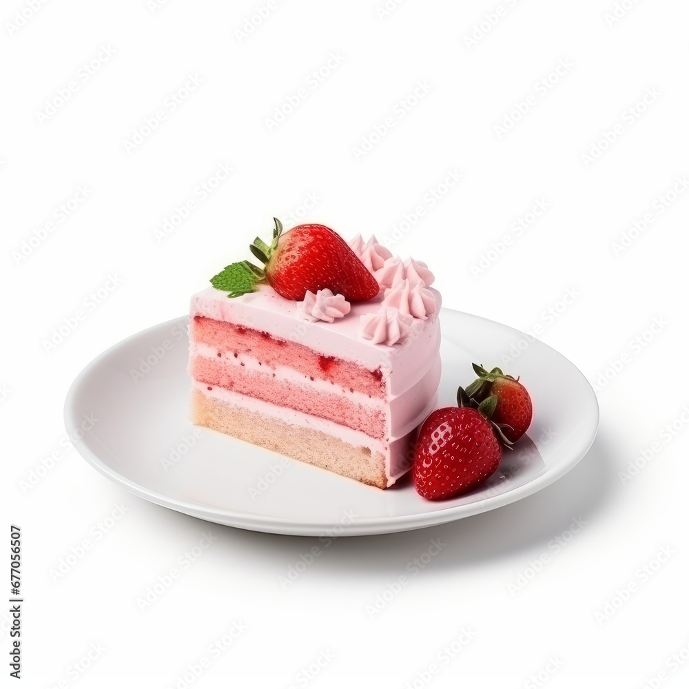 slice of strawberry cake on a white background slice of strawberry cake on a white background