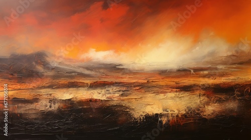 volcanic wasteland  abstract expressionism  copy space  16 9