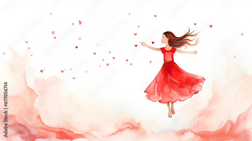 Fototapeta premium Little smiling girl in dress on light background. Impressionism style. Happy child