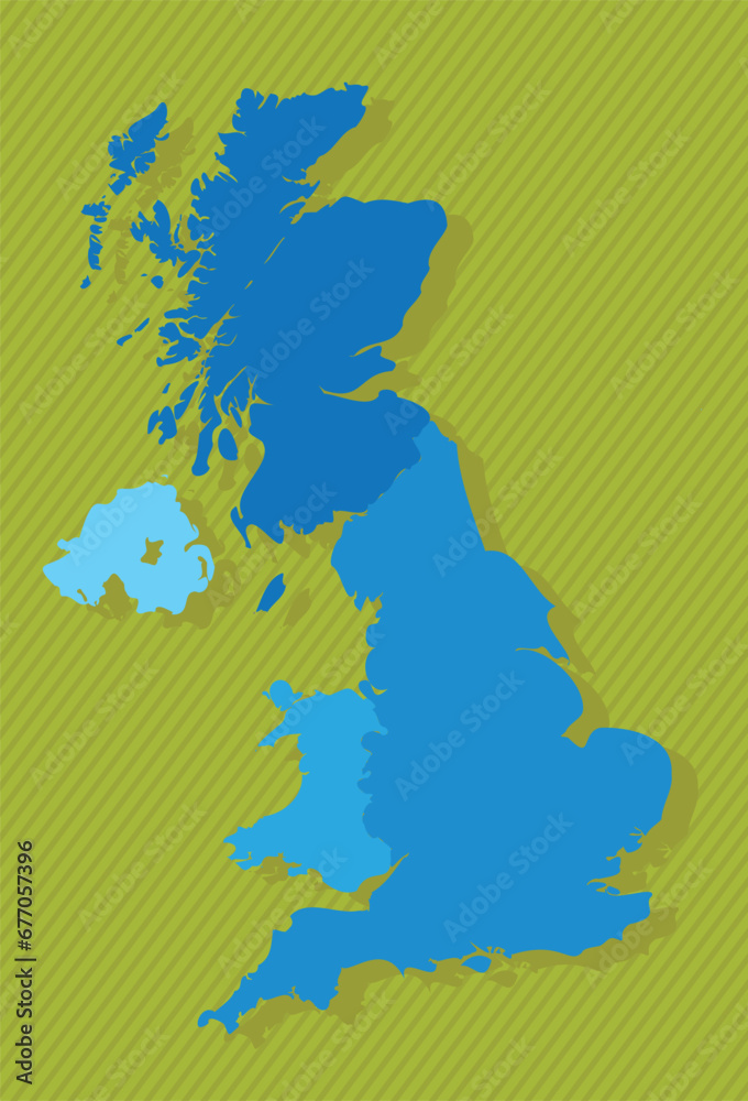 Britain map with regions blue political map green background vector illustration