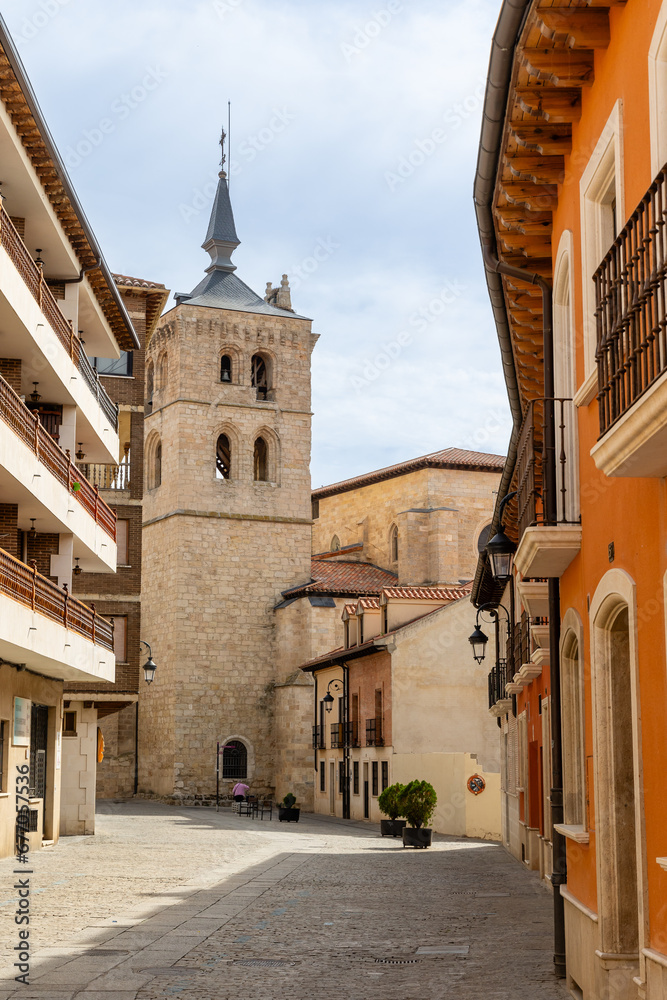 Aranda de Duero, Spain - October 12, 2023: buildings of the historic center of the city of Aranda de Duero in the province of Burgos, Spain
